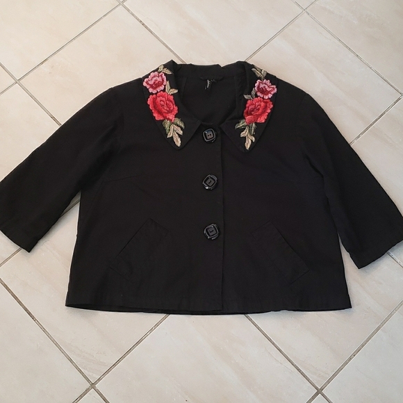 Ambition Retro A-Line Floral Collar Crop Jacket Size Large - Picture 14 of 14